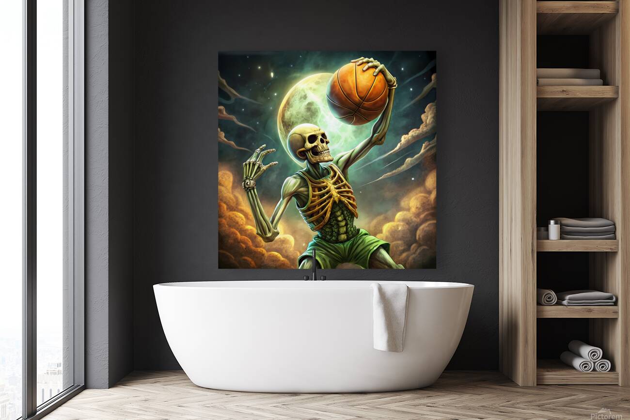 a skeleton playing basketball  Reproduction
