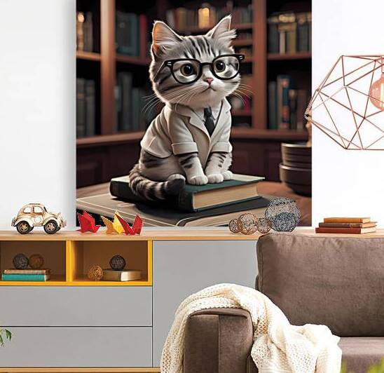 cat in the library by rassam