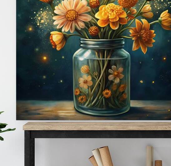 a magigold bouquet varies in a jar  by rassam