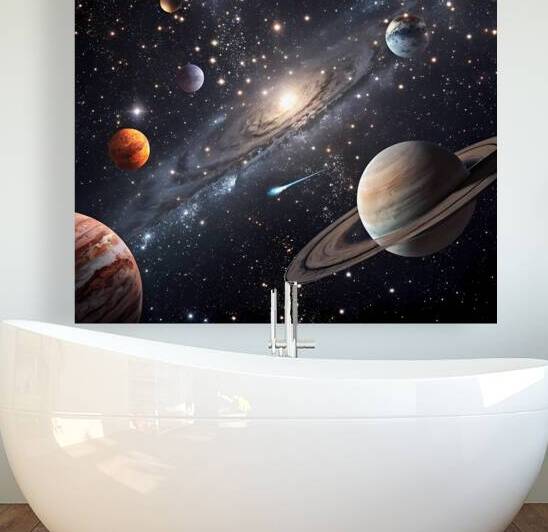 a galactic space with small planets and stars by rassam