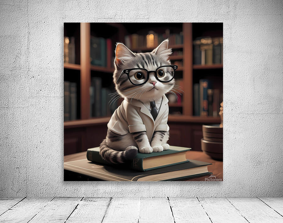cat in the library Wall Preview