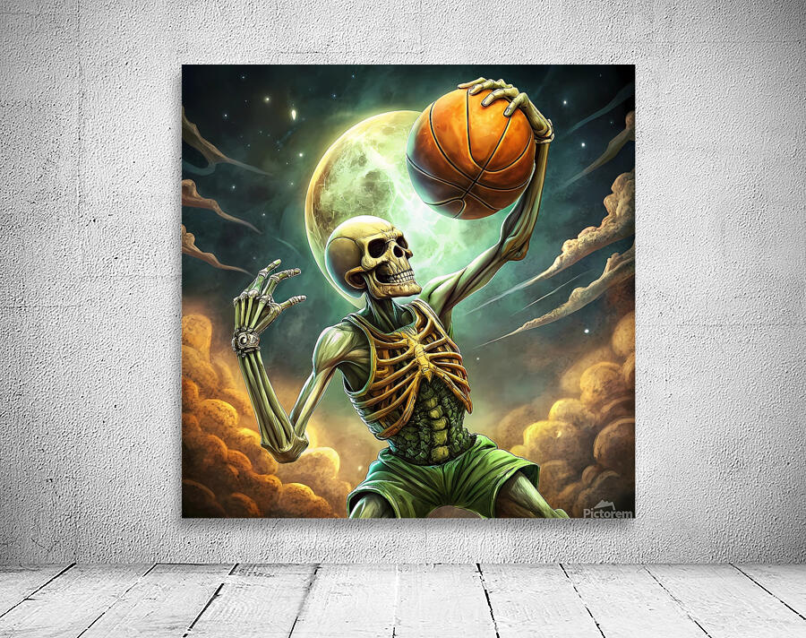 a skeleton playing basketball  Wall Preview