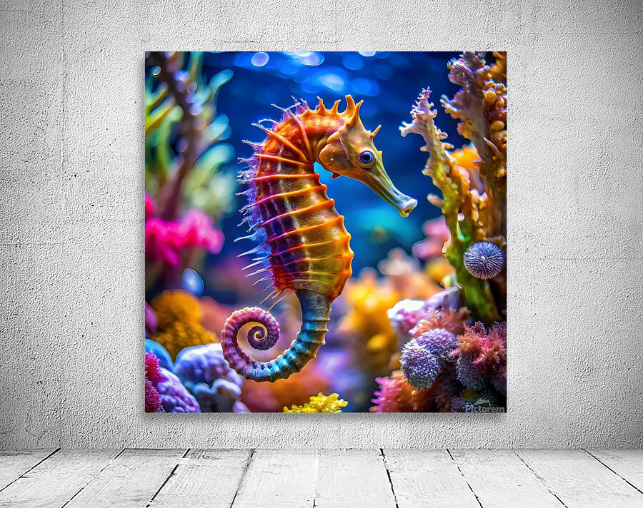 Artist Rassam a colorful seahorse in a giant aquarium by rassam Wall Art