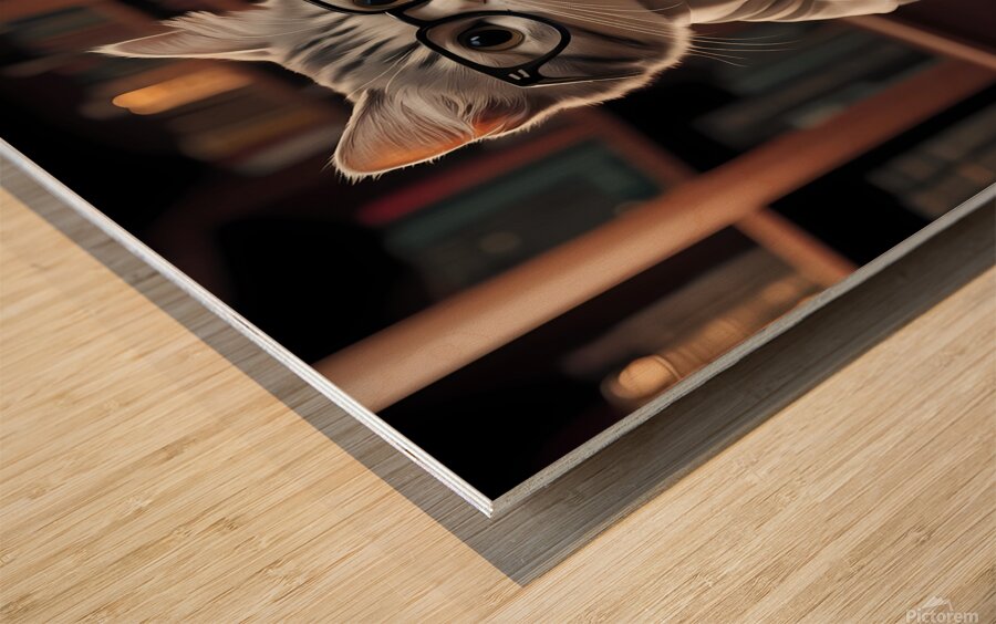 cat in the library Wood print