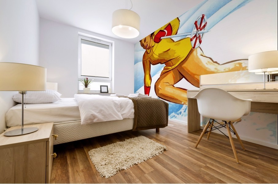 Skiing in Courchevel Mural print