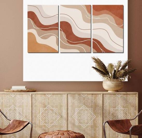 Terracotta Flow Triptych: Modern Neutral Abstract Wall Art Set by Sosano BH
