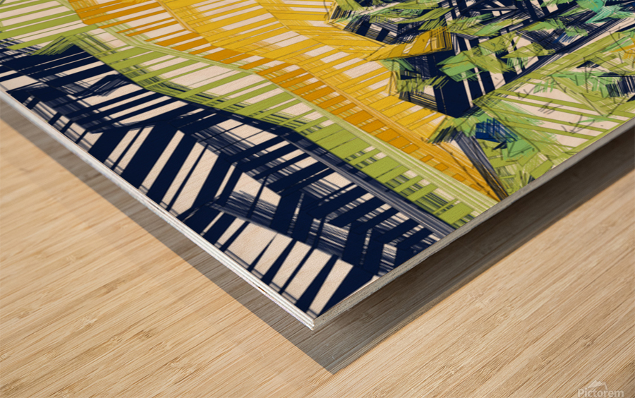 Abstract Shapes Blue Yellow  Wood print