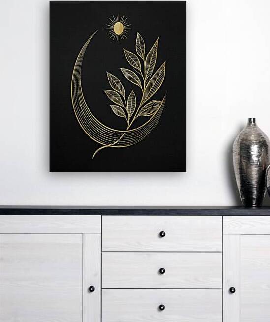 Golden Crescent Moon with Sun and Leaves by CELESTIALWILD