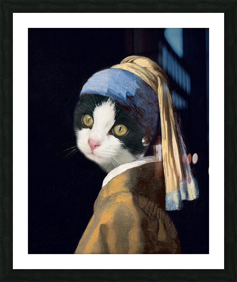 Cat with a pearl earring Picture Frame print