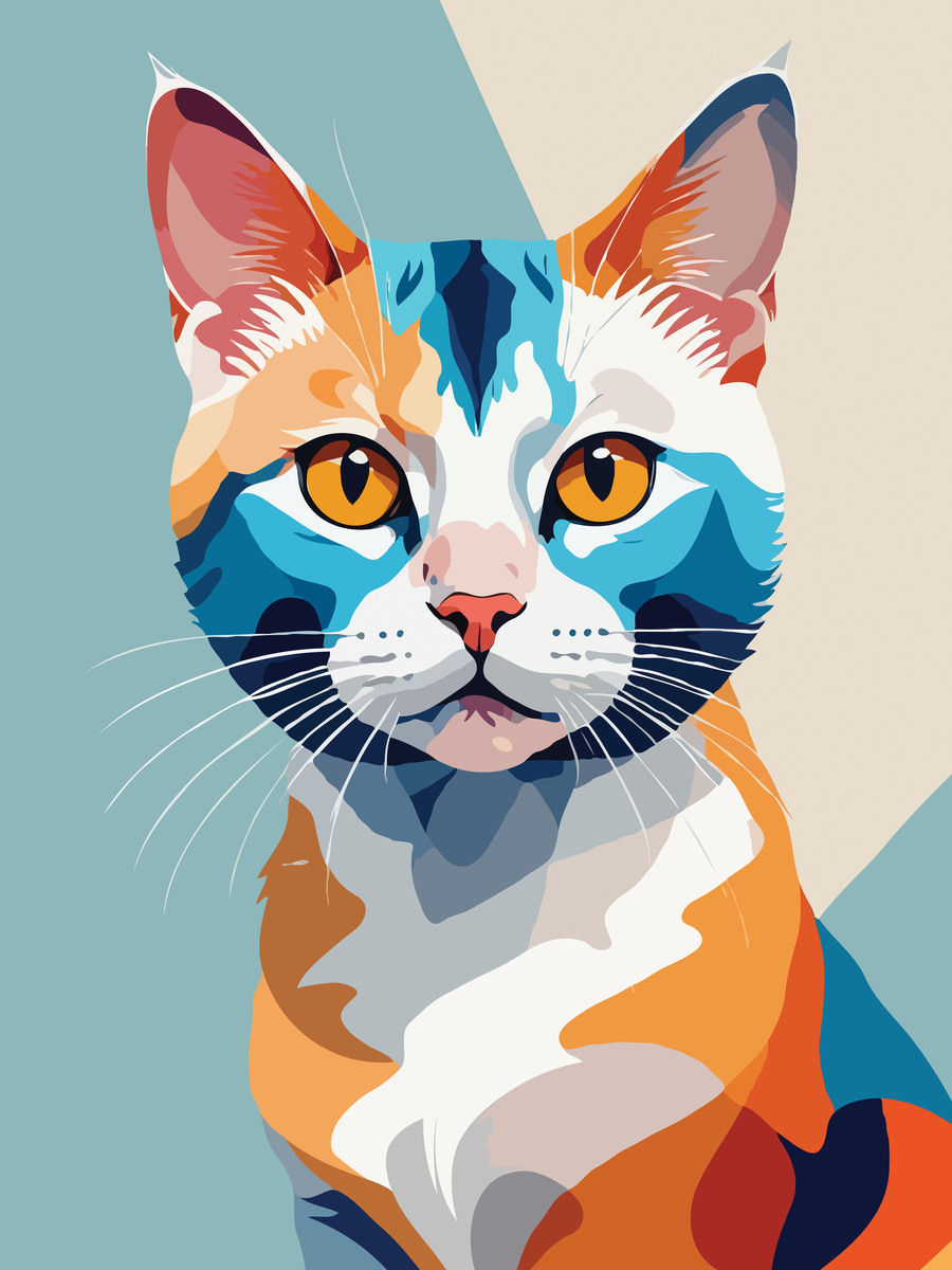 Colorful Geometric Cat by Dekel Bar Wall Art