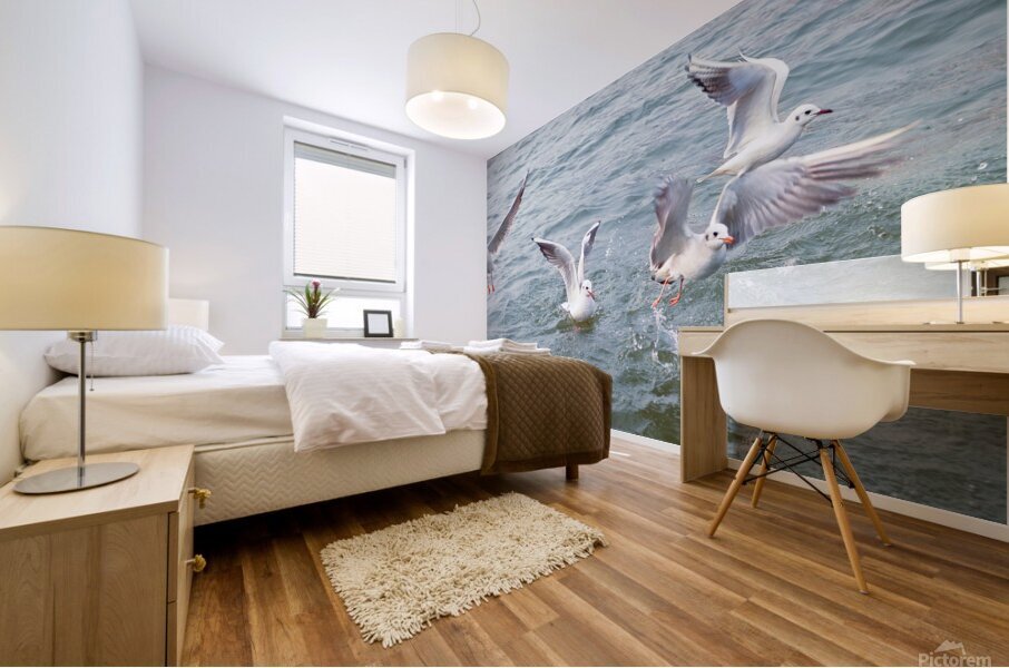 Seagulls taking off Mural print