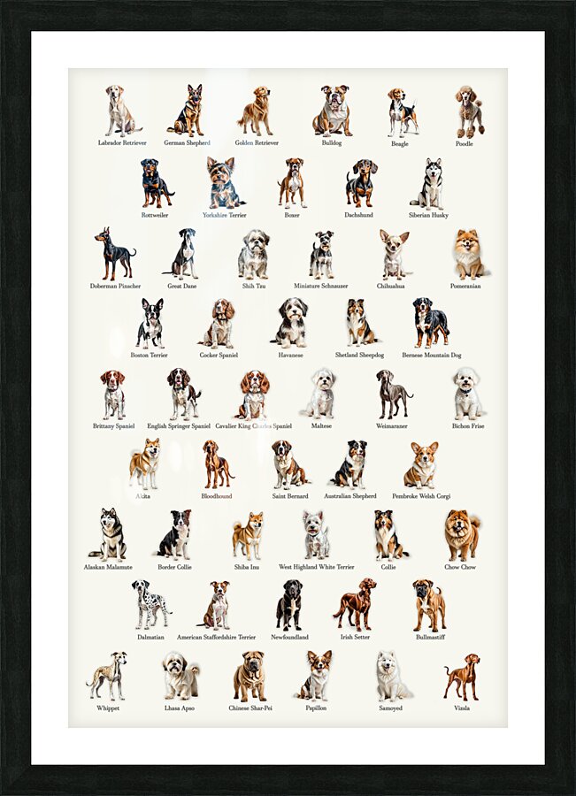 50 Dog Breeds Picture Frame print