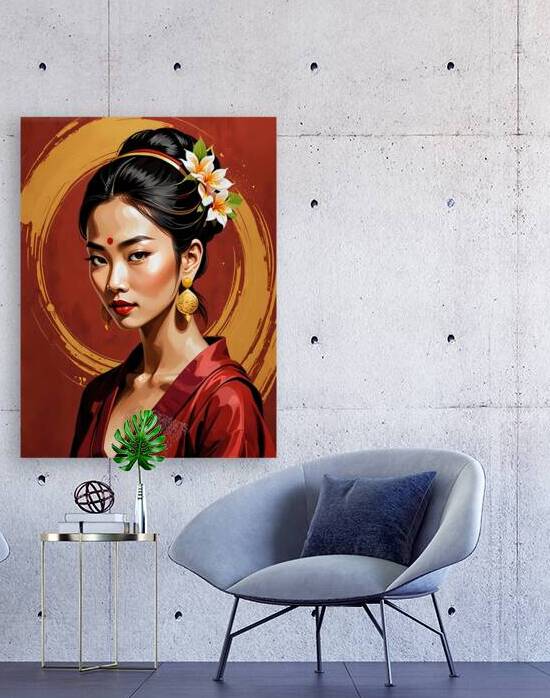 Thai Woman portrait 1 | Luxurious Red and Gold by Dekel Bar