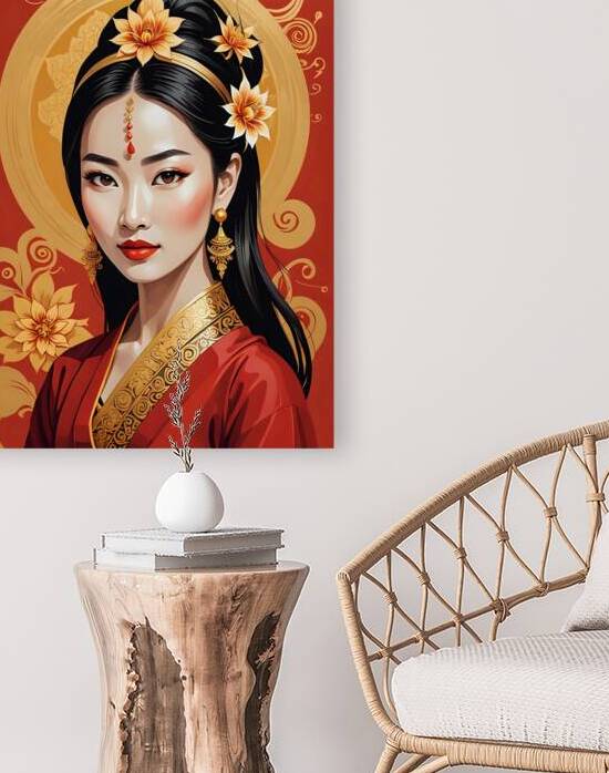 Thai Woman portrait 2 | Luxurious Red and Gold by Dekel Bar