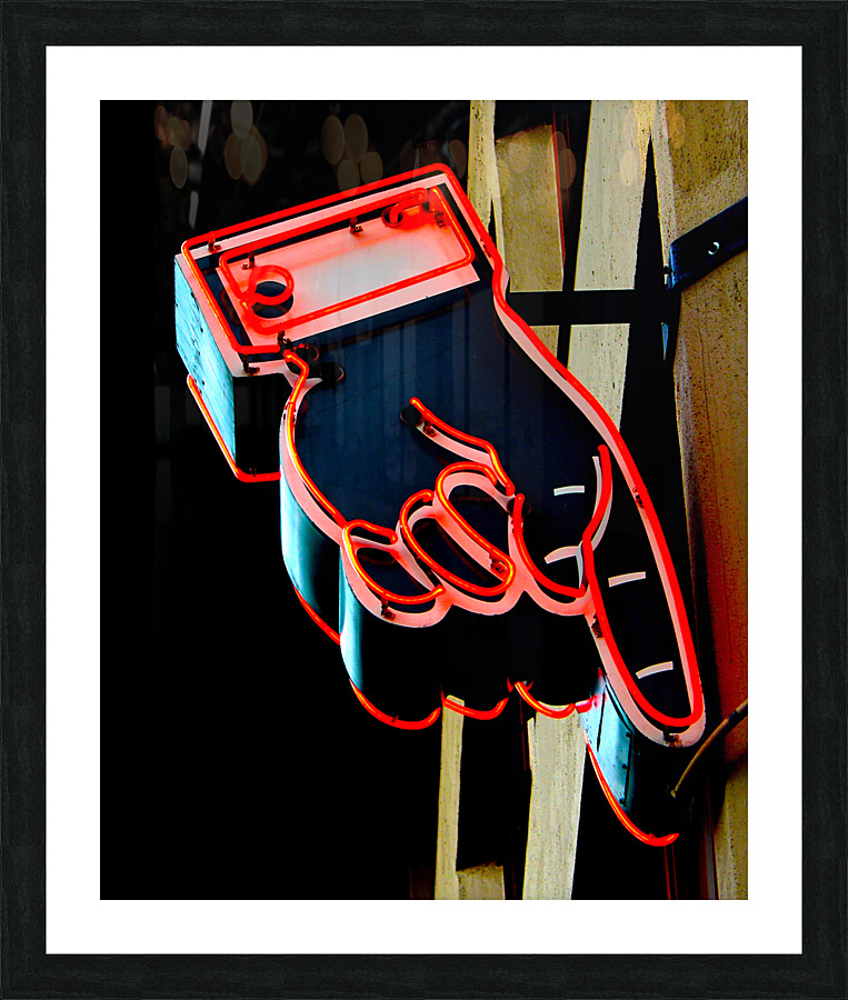 Neon Hand Pointing Down Picture Frame print