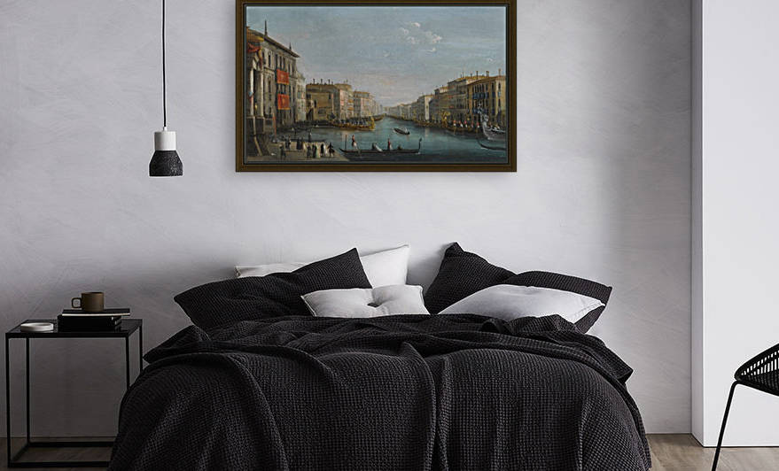 Venice, a view of the Grand Canal from the Palazzo Balbi looking toward the Rialto Bridge with a regata by Luca Carlevarijs