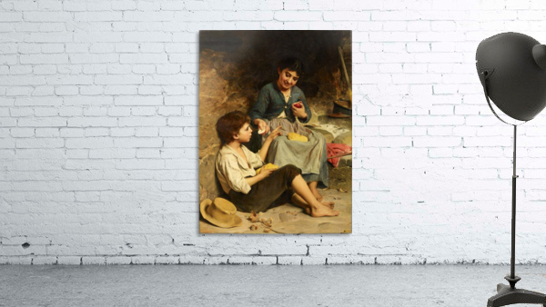 Two children with bread and apples Wall Preview