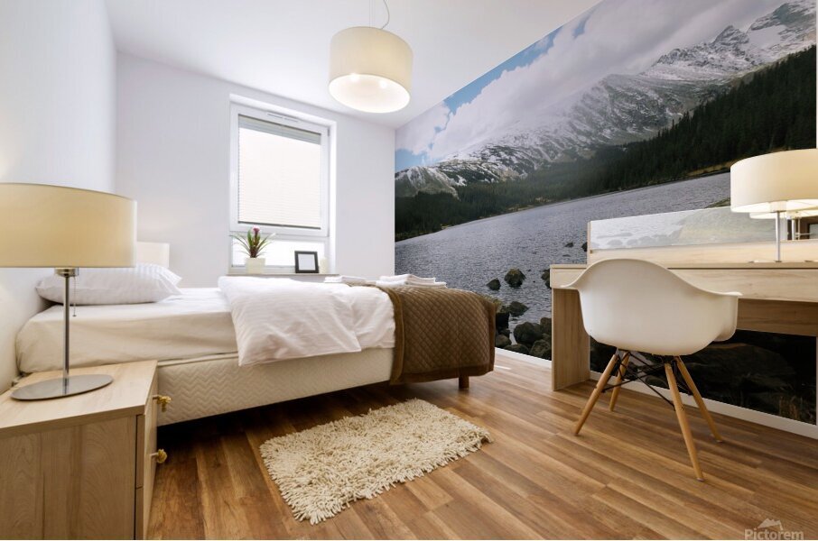 Clouds Over Snow Dusted Mountains Mural print