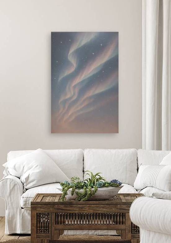 Soft Pink Aurora Sky Art: Pastel Cosmic Nebula Print by Artful Vision