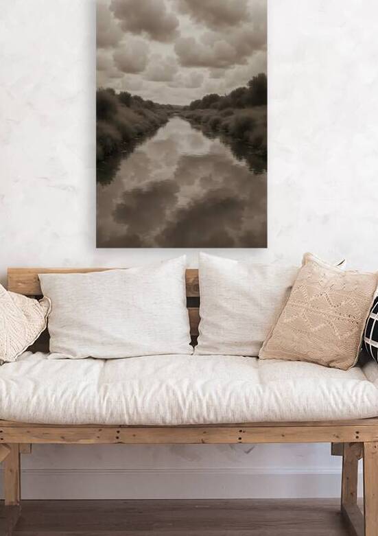 Sepia River Landscape Art: Vintage Monochrome Nature Print by Artful Vision