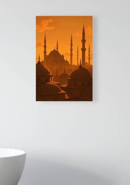Istanbul Sunset Mosque Art: Orange City Silhouette Wall Print by Artful Vision