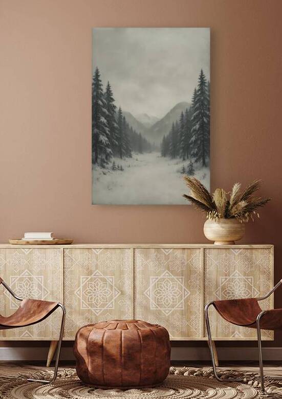 Misty Snowy Forest Art: Rustic Winter Valley Wall Print by Artful Vision