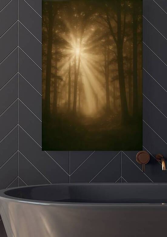Sunbeams Through Misty Forest Print by Artful Vision