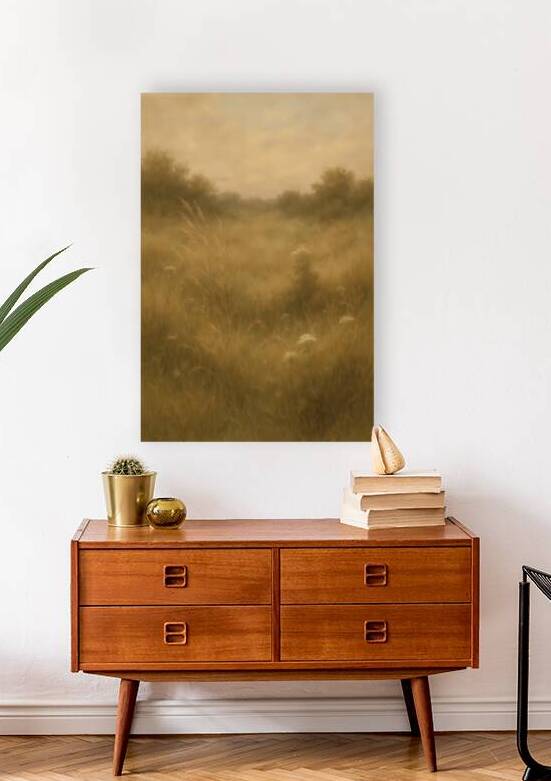 Misty Golden Meadow Wall Art - Ethereal Wildflower Landscape Nature Print by Artful Vision