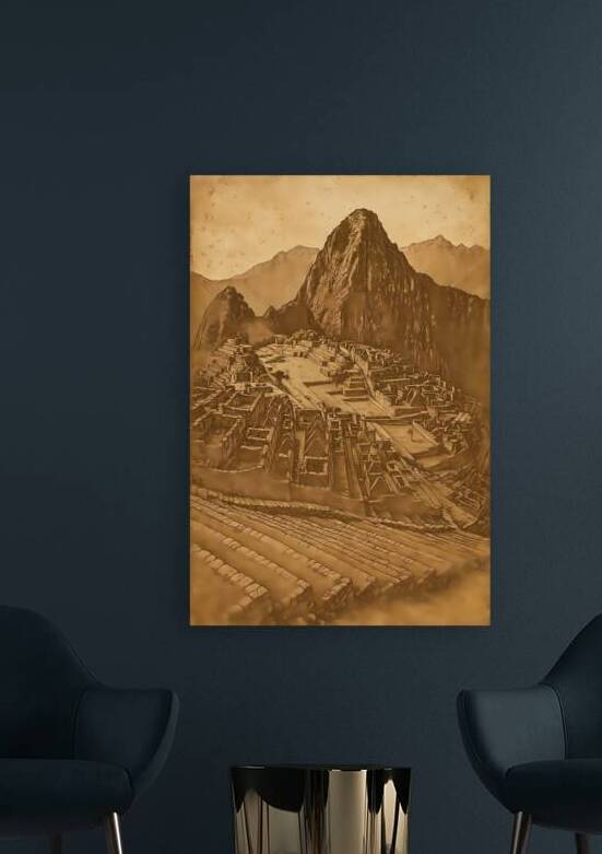 Machu Picchu Vintage Sketch Wall Art - Ancient Inca Ruins Sepia Canvas Print by Artful Vision