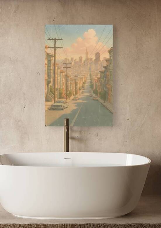 Retro San Francisco Cityscape Wall Art - Vintage Pastel Street View Canvas by Artful Vision