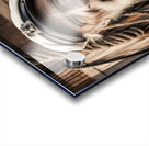 Old sailing ship captain face weathered with old wooden sailing ship in background  Acrylic print