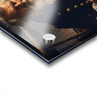 Old sailing ship captain looking at his old brass compass night time with ruff ocean behind him Acrylic print