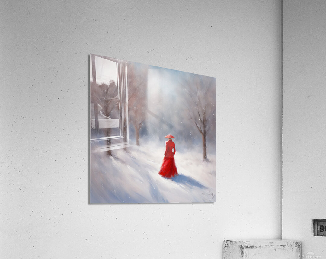knee length dresses for ladies Girl in red dress with snow globe art print fashion illustration – Lalana  Arts main image 0