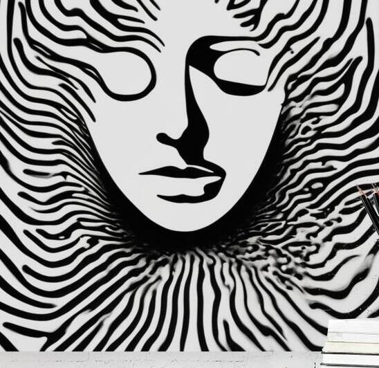 I want to tell you not to fade away whenever you feel tense abstract photography self talk face large shapes black and white Minimalism style by AIGALLERY