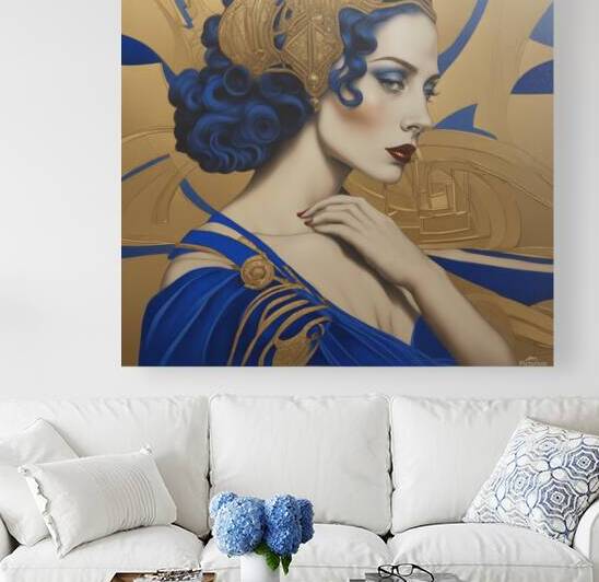 PHOTOREALISTIC LADY ART DECO GUSTAV KLIMT GOLD ROYAL BLUE DALI STYLE Dali style by AIGALLERY