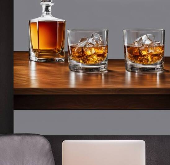 A whiskey glass on the bar and 2 whiskey with ice by AIGALLERY