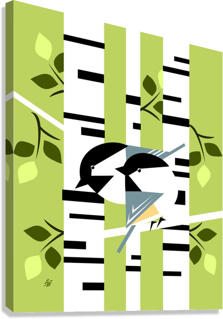 Birch Tree and Black Capped Chickadees Canvas Print