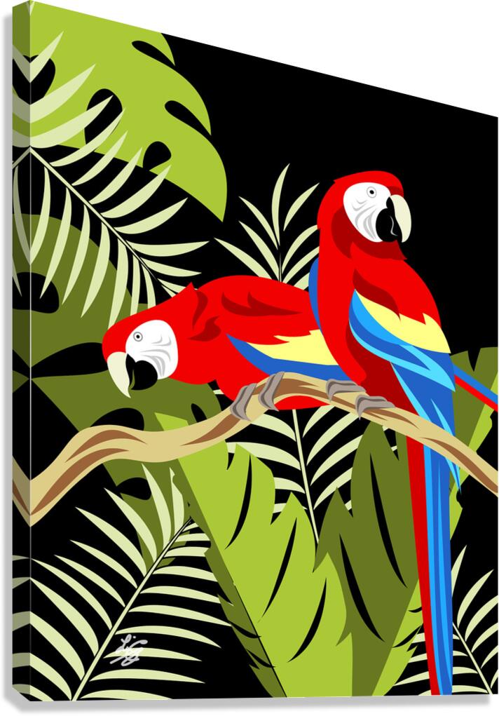 Stylized Two Scarlet Macaws Canvas Print