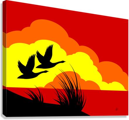Sunset Flying Geese Silhouette Canvas Print