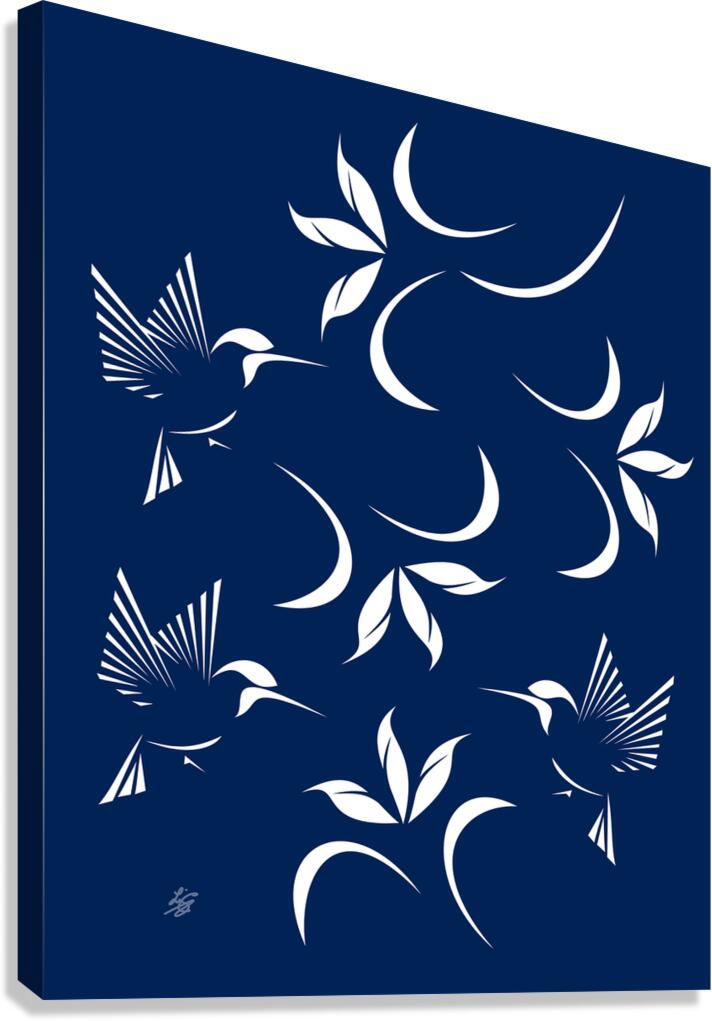 Hummingbird Pattern On Navy Blue Background Canvas Print