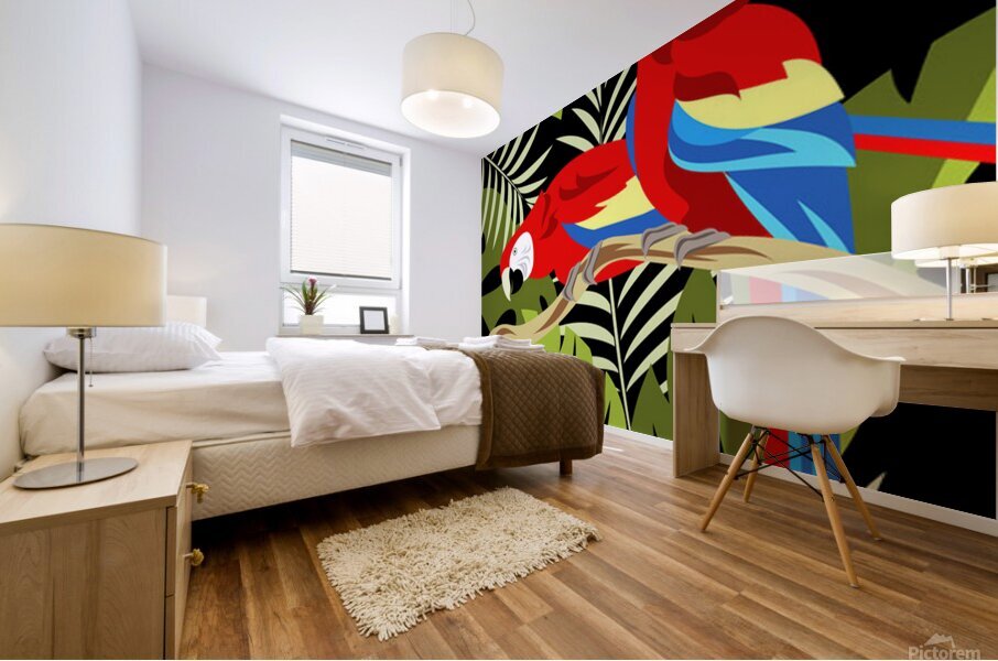 Stylized Two Scarlet Macaws Mural print