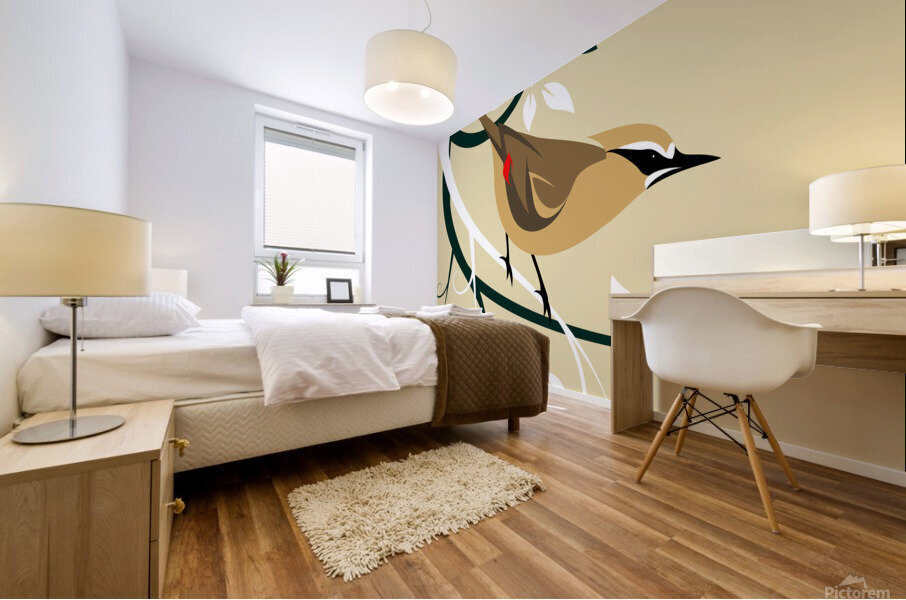 Stylized Cedar Waxwing Mural print