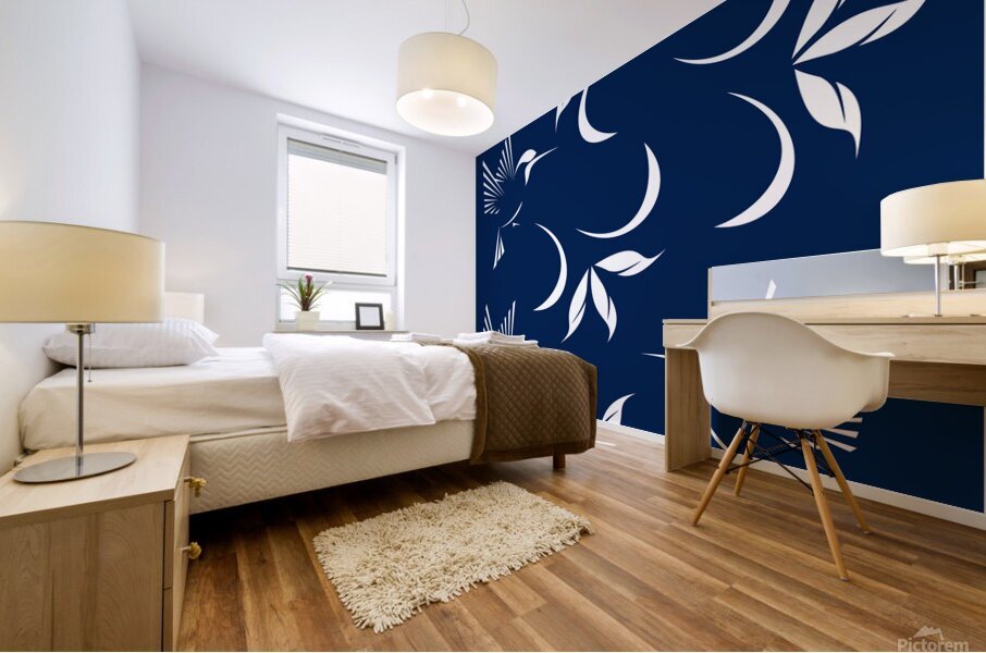Hummingbird Pattern On Navy Blue Background Mural print