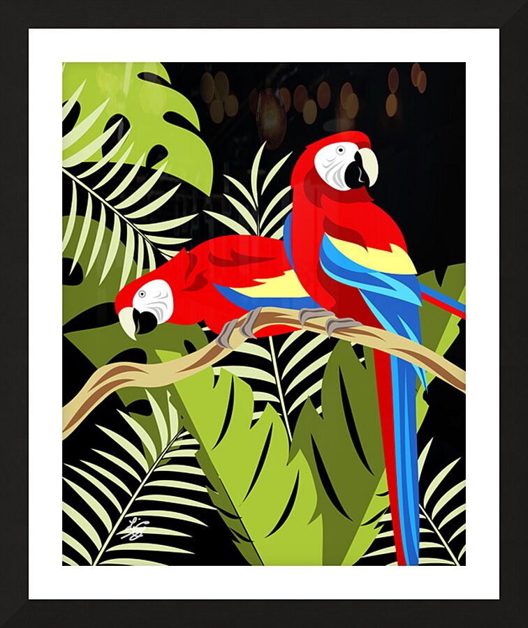Stylized Two Scarlet Macaws Picture Frame print