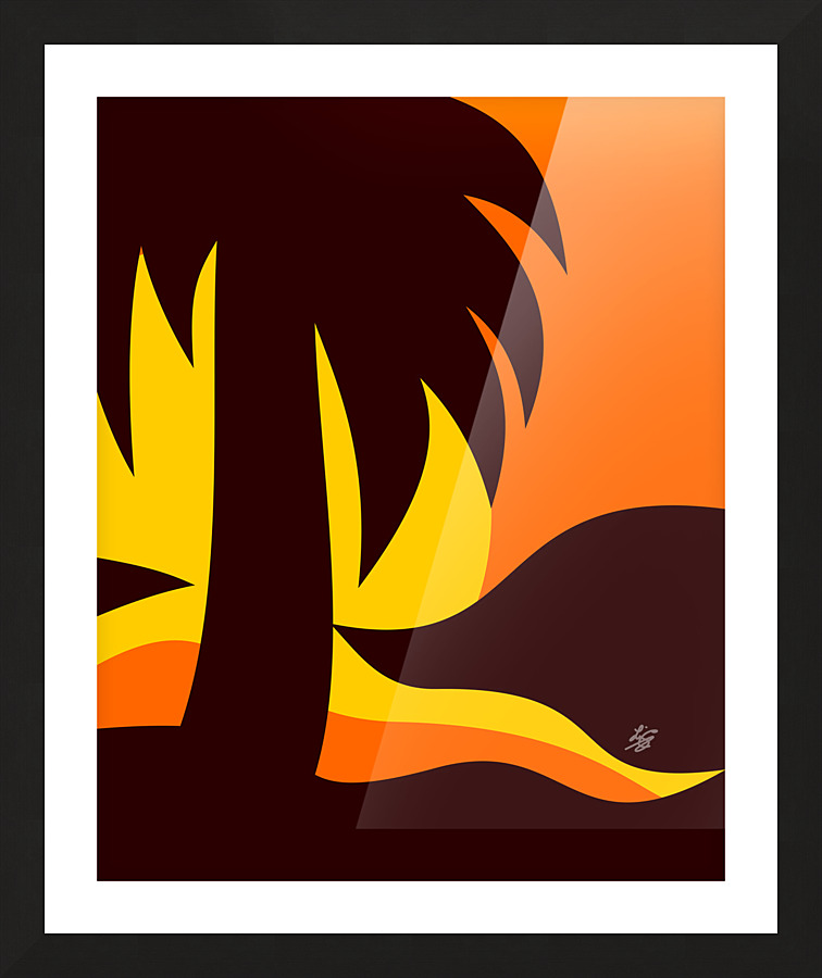 Palm Tree Silhouette In Sunset Stylized Landscape Picture Frame print