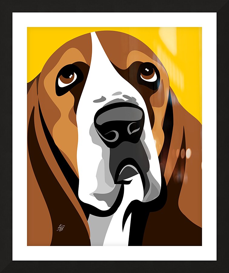 Basset Hound Vector Portrait Picture Frame print