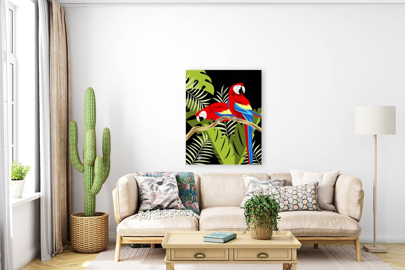Stylized Two Scarlet Macaws Reproduction