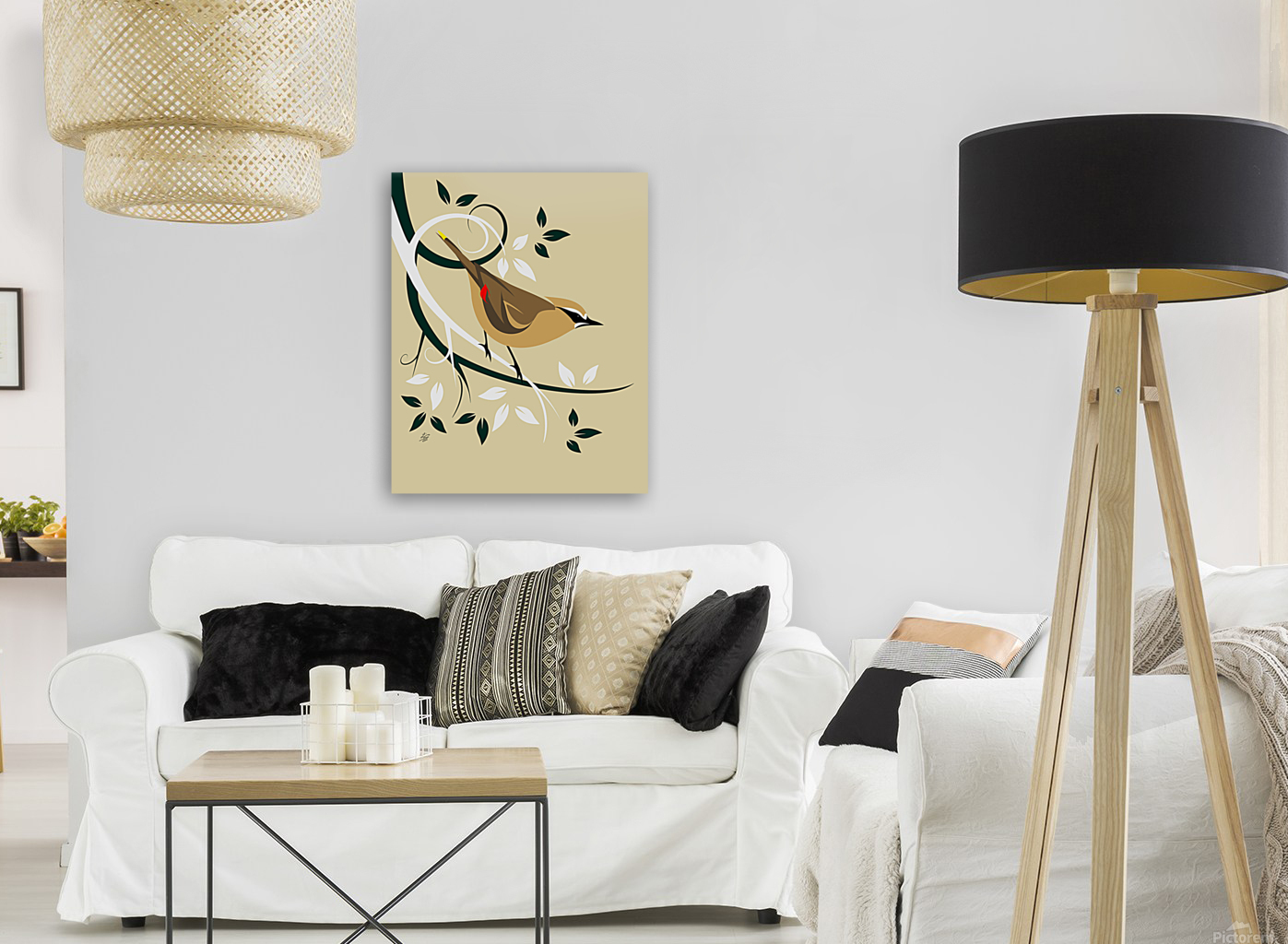 Stylized Cedar Waxwing Reproduction