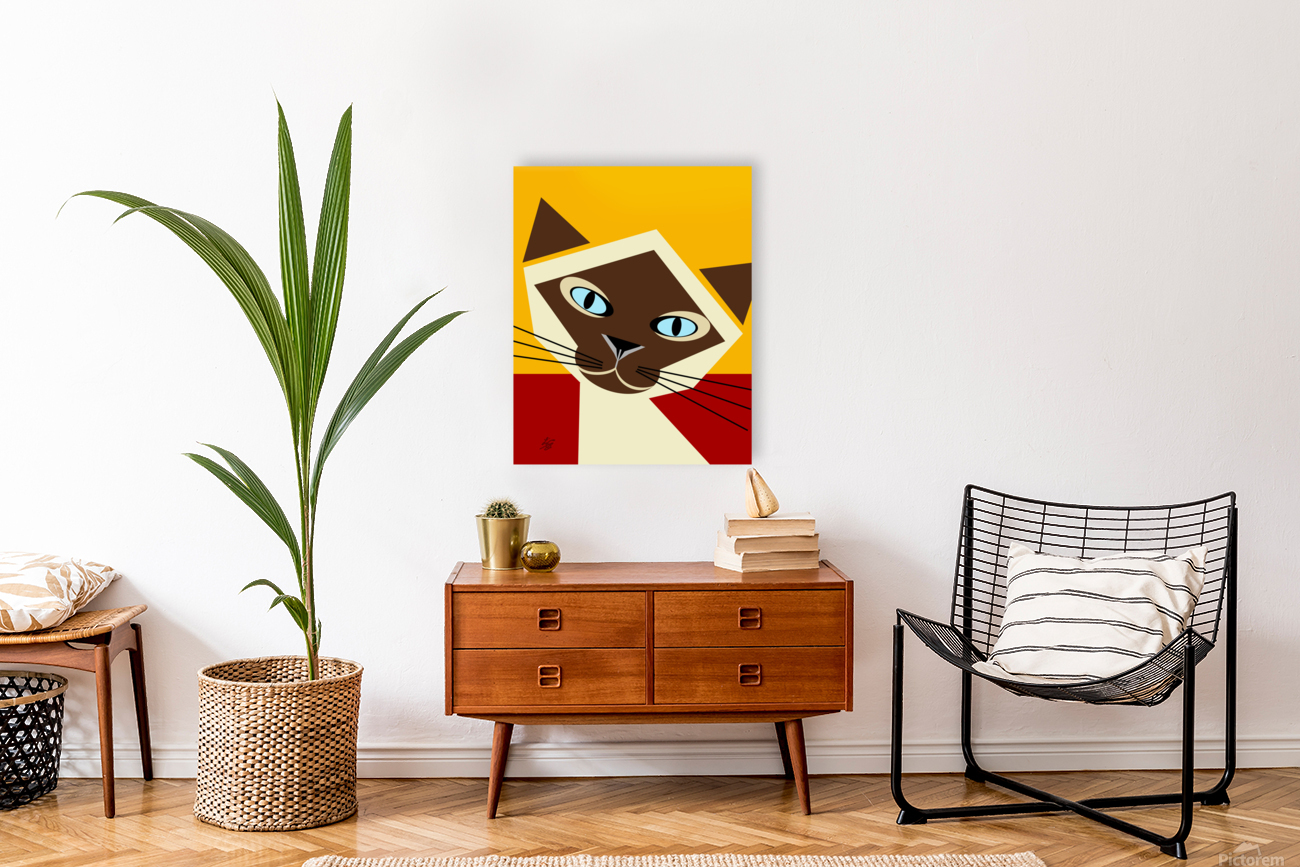 Stylized Siamese Cat Portrait Reproduction