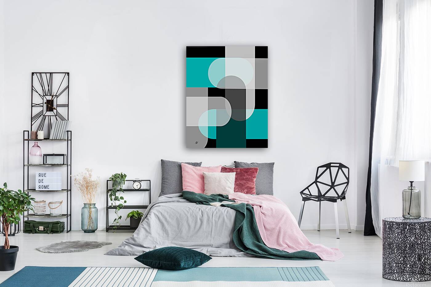 Geometric Abstract Teal Reproduction